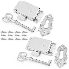 2 Sets Skeleton Key Lock Decorative Antique White Nickel Cabinet Vintage Lock...