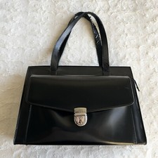 Jack Georges Bag Briefcase Womens Black Italian Leather Laptop Sleeve Zip READ