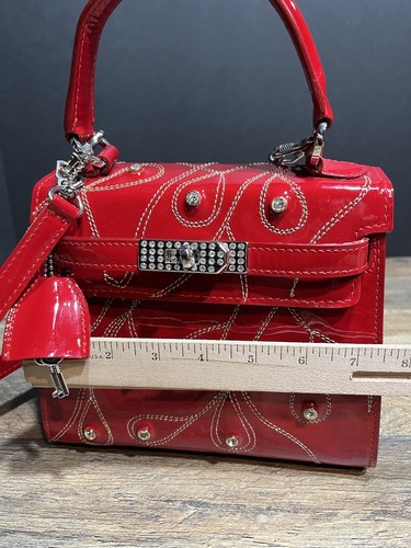 Ghibli Luxus rote Ledertasche mit Strass wunderschön italienisch hergestellte Tasche Geldbörse - Bild 8 von 13