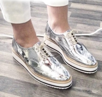 zara silver platform brogues