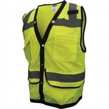 Radians SV59-2ZGD-L High Visibility Vest: Large Green, Snaps Closure, 8 Pocket