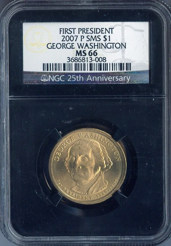 2007-P George Washington Dollar NGC MS66 SMS - 1st U.S. President - Black Holder