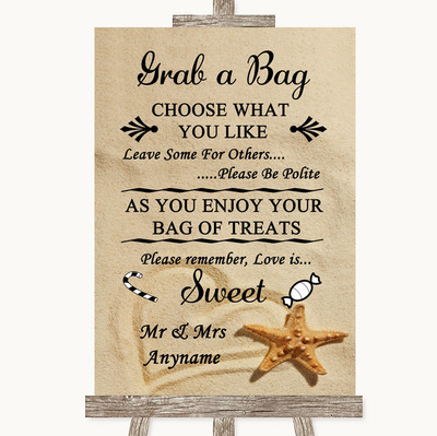 Sandstrand Grab A Bag Süßigkeiten Buffet Wagen Süßigkeiten personalisiert Hochzeit Schild