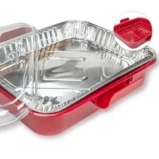 Aluminum Foil Carrier Casserole Dish Food Pans Lid Serving 2 Foil Pans RED