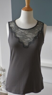 H&M Top Basic Tanktop Trägertop Spitze Baumwolle grau Gr. 38 M NEU