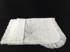 3 Vintage Dresser Scarves White Lace Cotton 35" X 16", 20" X 14", 17" Square