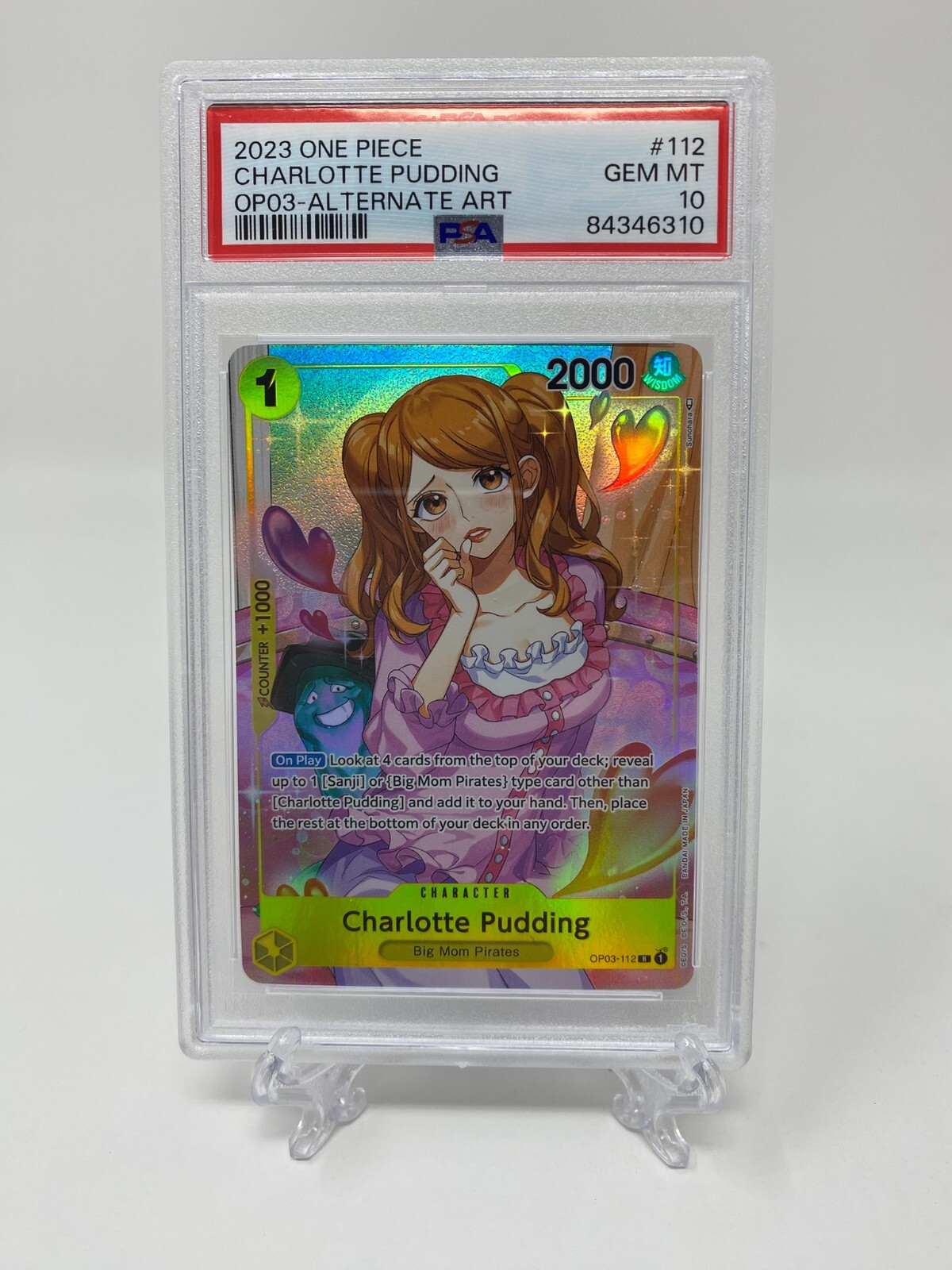 One Piece Charlotte Pudding OP03-112 Pillars of Strength Alternate Art PSA 10