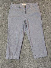 TALBOTS Cotton Blend Crop Pants Size 8 Navy/White Gingham Checked Front Pockets