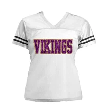 Vikings Glitter Football Jersey Shirt for Women,  White Gold Purple, Minnesota