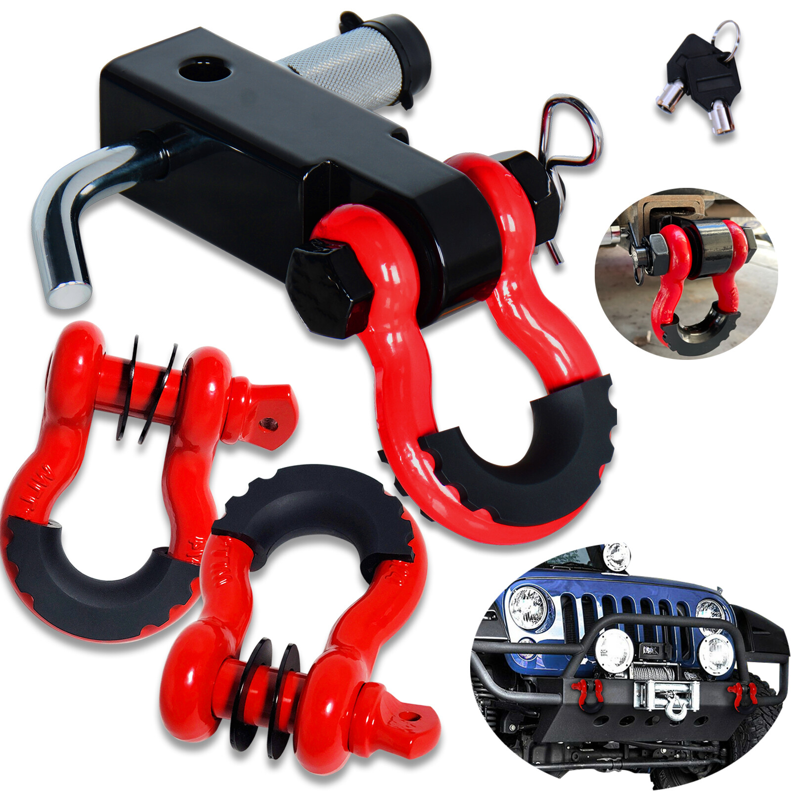 1 set Shackle Hitch Receiver & Towing Hitch Lock&2 w/3/4 Inch DRing