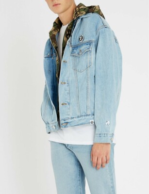 AAPE by a bathing ape Detachable hood denim and stretch-jersey jacket Sz S