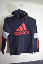 Adidas YOUTH M 10-12 Black Red White Pullover Hoodie Sweatshirt