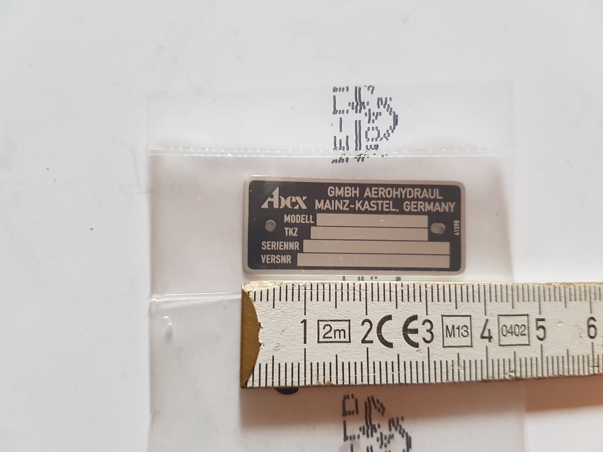 Typenschild, Identifikationsschild, Abex GmbH Aerohydraul, Bundeswehr