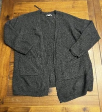 Euc American Eagle Sweater Gray Acrylic Fuzzy Thick Open Cardigan Size XS