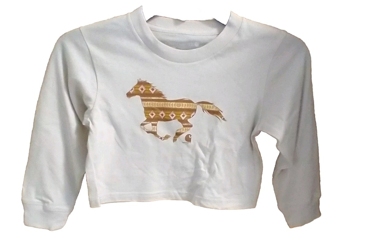 Carhartt Girls Tan Aztec Horse Long Sleeve Crop T-Shirt Sz 2T,3T