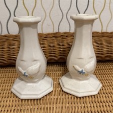 Pair White Ceramic Glossy Decorative Taper/Dinner Candle Holders