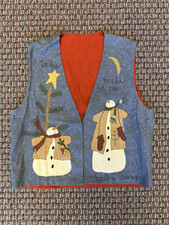 Vintage 90s Ugly Christmas Vest Primitive Snowmen Festive Holiday Handmade XS/S