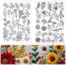 53 PCS Stick & Stitch Embroidery Patterns – Water-Soluble Flower Designs Set 
