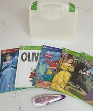 Leapfrog Tag Book Lot w/Reader Pen 5 Tag Books  Carrying Case Disney Princesses