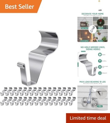 30 Rust-Free Vinyl Siding Hooks - Heavy Duty with 18 lb Capacity, Easy Install
