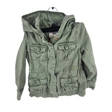 Retro OshKosh B'gosh Utility Jacket Hooded Cargo Military Coat Olive Green 4T