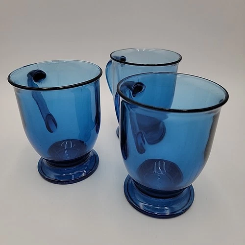 Set of 3 Vintage Anchor Hocking Cobalt Blue Glass Mugs