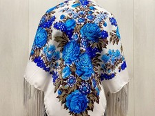 Scarf Traditional Ukrainian Fringed Shawl with Fringe Floral Folk Slavic shawl