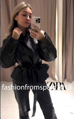 ZARA NEW WOMAN FAUX LEATHER JACKET WITH BELT BLACK XS-XXL 4341/823