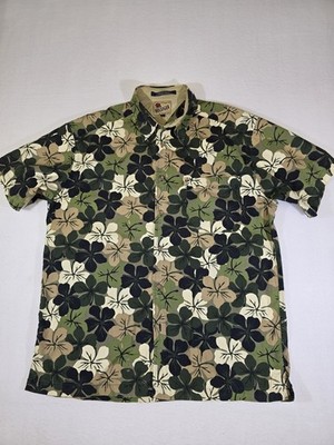 An Original by Hilfiger Green Hibiscus Short Sleeve Button Up Shirt Size LARGE
