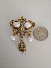 Vintage Brooch Pin Goldtone White Round Stones Rhinestones