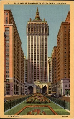 New York City NY Park Avenue showing Central Building ~ postcard sku875