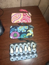 3 Vera Bradley Zip ID Holder KeyChain Coin Change Purse