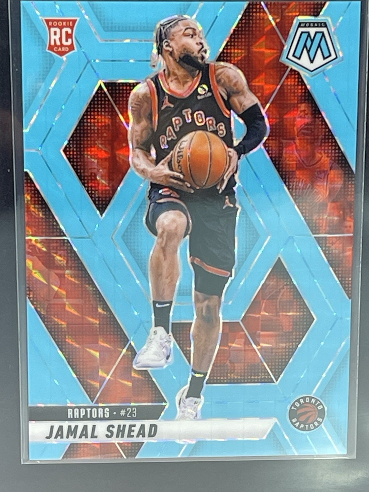 2024-25 Panini Mosaic Jamal Shead Blue Fluorescent Mosaic RC /75 #201 - Raptors