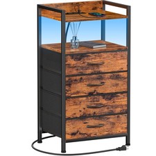 Furnulem Night Stand with Charging Station and Led Light, 4 Drawer Dresser for B