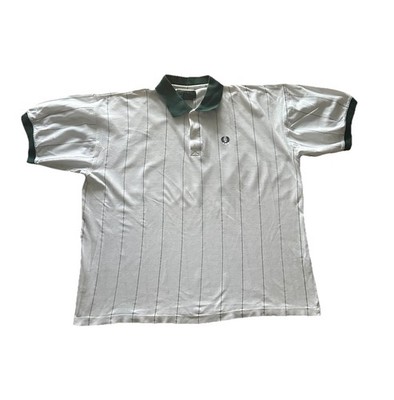 Vintage 80s Fred Perry Polo Pinstriped Shirt White Green Men s Size X-Large XL