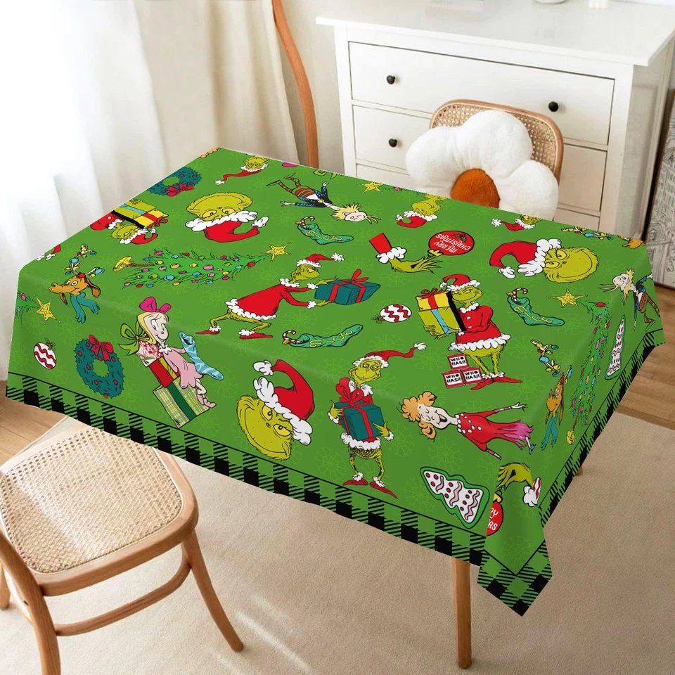 Green Christmas Tablecloth Buffalo Plaid Check Xmas Winter Holiday Party Deco... - Image 4 of 4