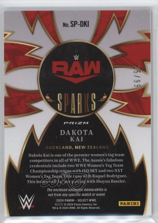 2024 Panini Select WWE Sparks Red Prizm /99 Dakota Kai #SP-DKI - Image 2 of 2