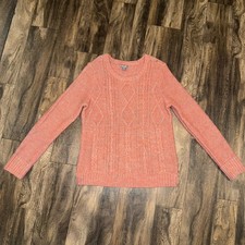 Eddie Bauer Women s Orange Grey Cable Knit Pullover Sweater Size Large