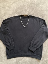Loro Piana 100 Cashmere V-Neck Pullover Men  s 56 2XL Italy Navy Blue Sweater