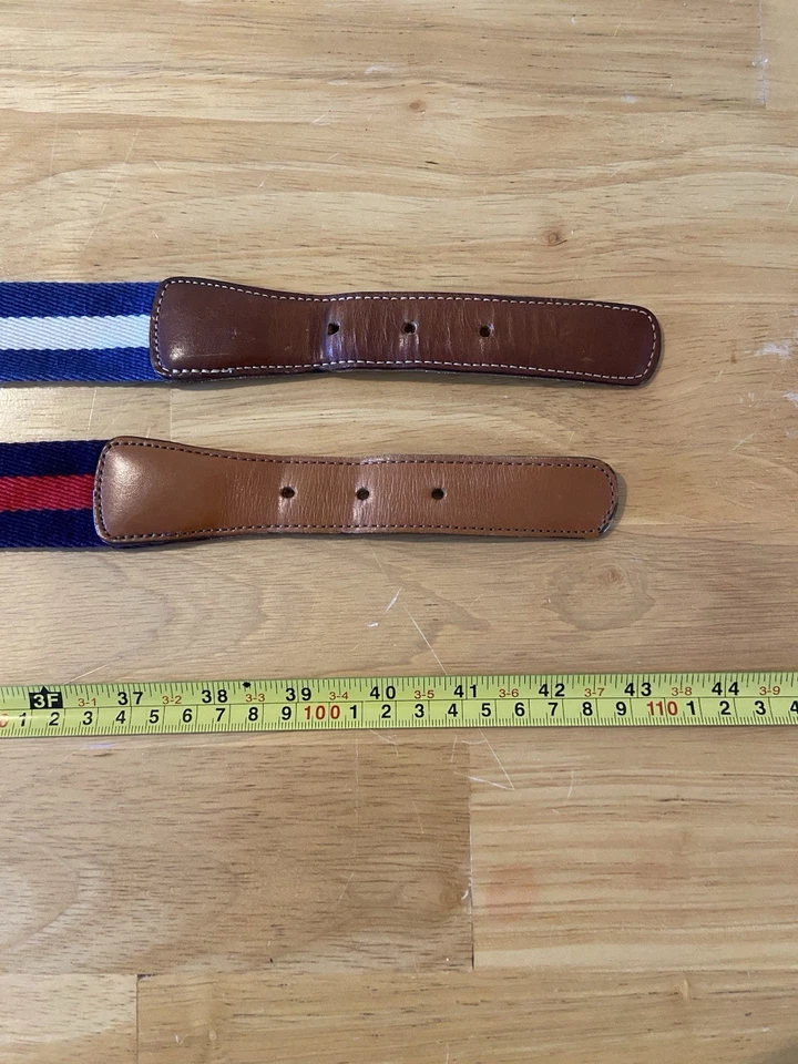 Brooks Brothers Cintos Masculinos Grande Lote de 2 EUA Couro Latão Maciço Listrado Teia - Imagem 3 de 4