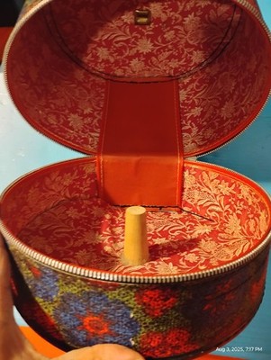 FLORAL -Vintage 60’s 70's Flower Power Mod Wig Case Hat Box Zippered  Travel