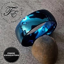 Engraved Men's Blue Wedding or Promise Ring Band - Handwriting Ring