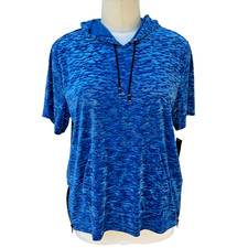 INC Hooded Sweatshirt Short Sleeve Womens XXL Tropical Blue Kangaroo Pocket