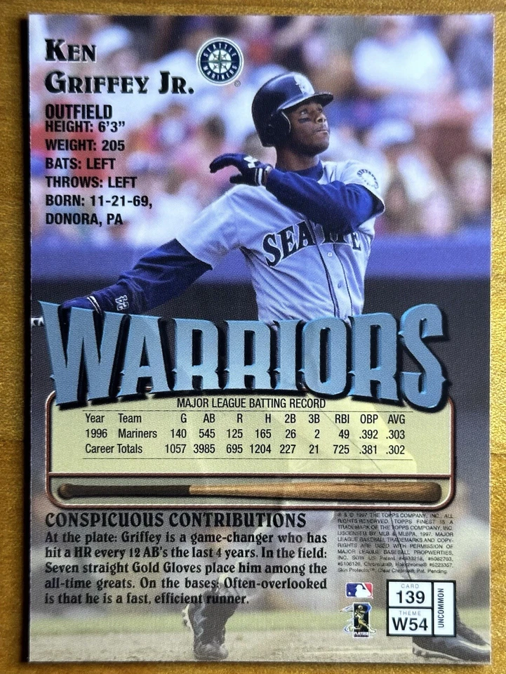 1997 Topps Finest - Uncommon - Silver #139 Ken Griffey Jr EMBOSSED Near Mint - Image 2 of 4