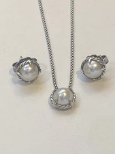 925 David Yurman Petit Chatelaine  Pearl Necklace and earrings SET