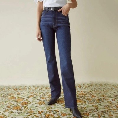 Reformation Peyton High Rise Bootcut Jeans Womens 29 Blue Aegean Dark Wash Chic
