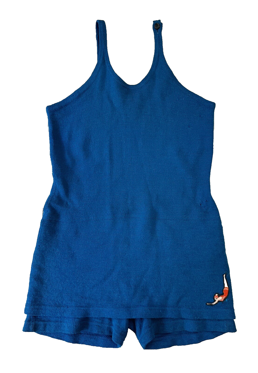 Antique 1920s Jantzen Blue Wool Knit One Piece Swim Suit Bathing