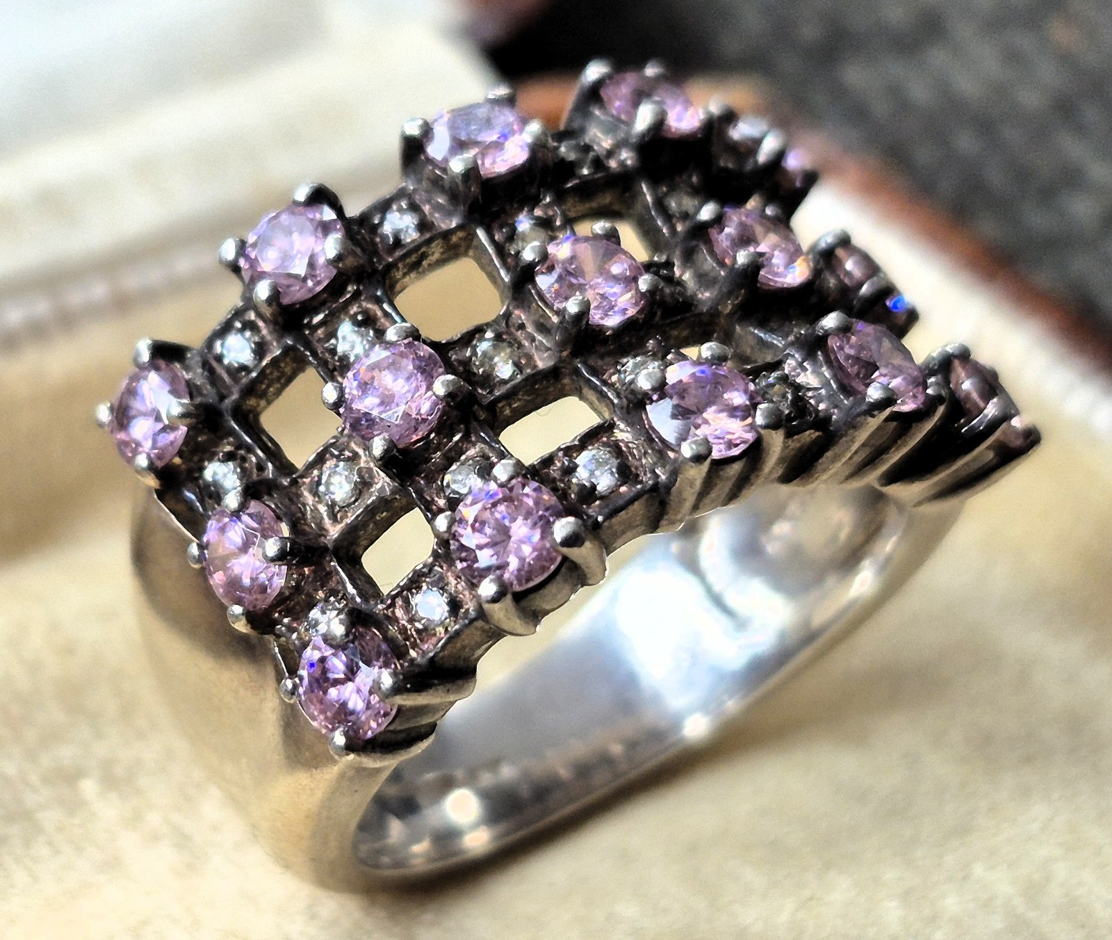 Superb CHUNKY Solid Silver Pink RHODOLITE & White… - image 1