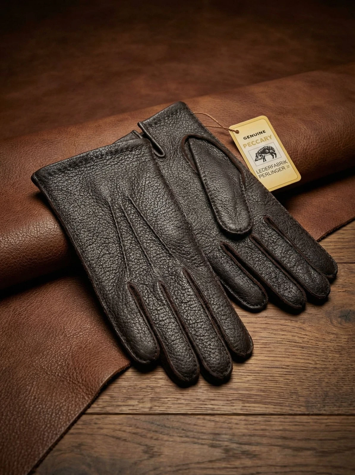 Men’s Dark Brown Peccary Winter Gloves – Hand Sewn and Tailored, Unlined