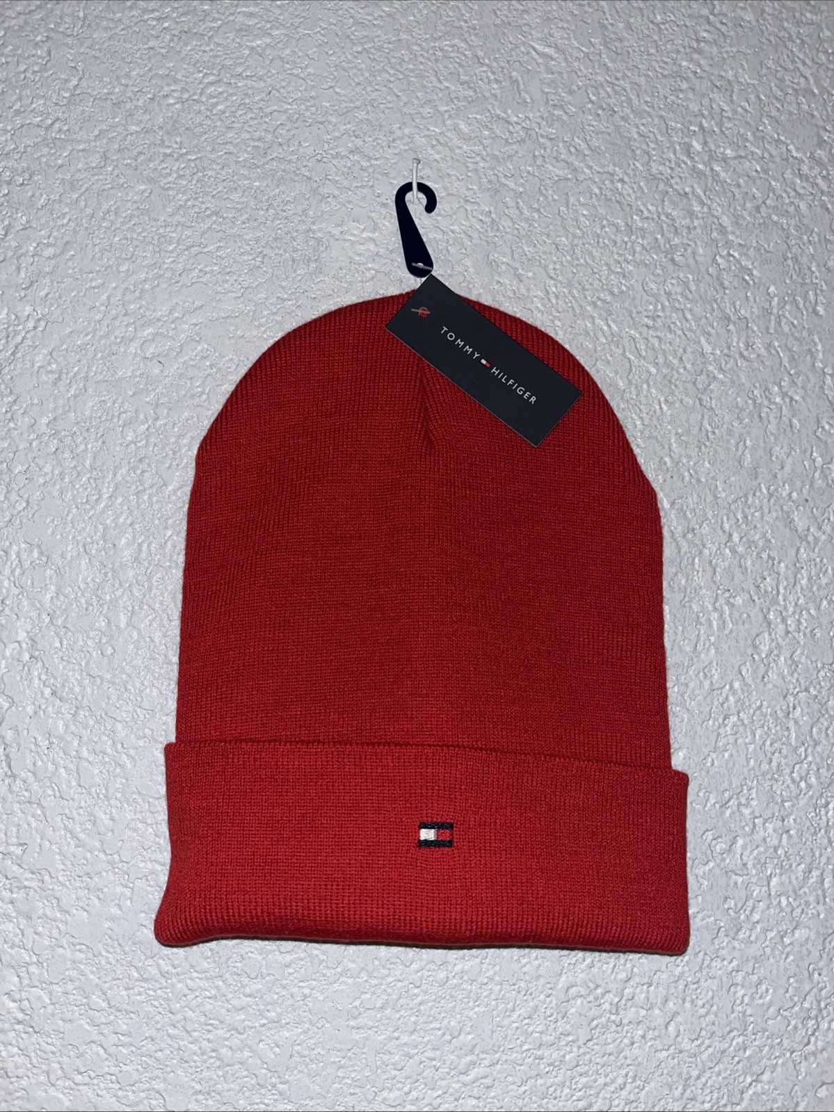 Tommy Hilfiger Red Logo Beanie Winter Hat for Men and Women